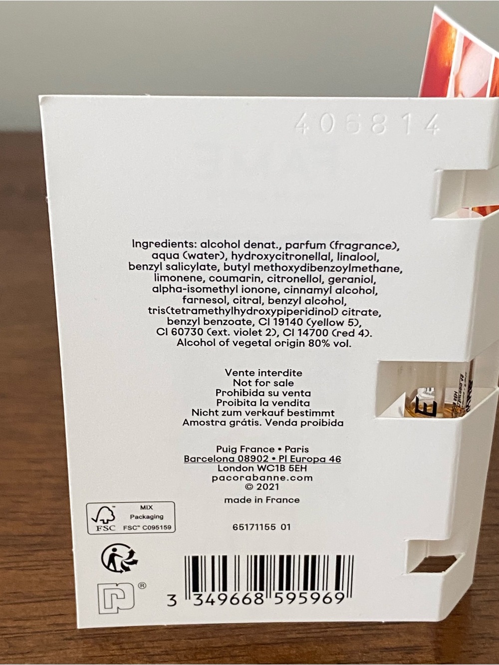 Paco Rabanne White & Gold Sample Card - Picture 3 of 3